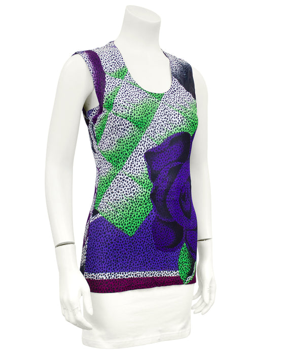 Purple and Green Animal Print Tank Top with Rose