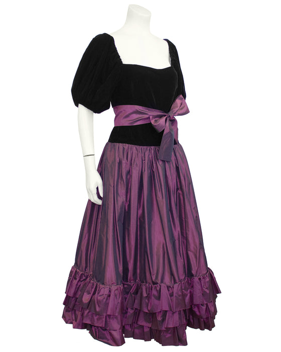 Black Velvet and Purple Taffeta Skirt Ensemble