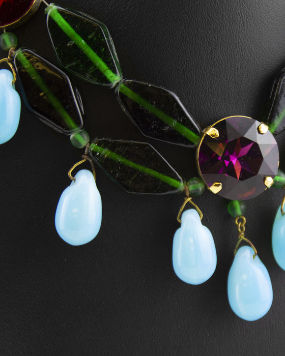 Turquoise, Red & Green Beaded Necklace