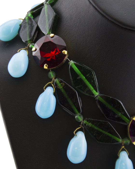 Turquoise, Red & Green Beaded Necklace
