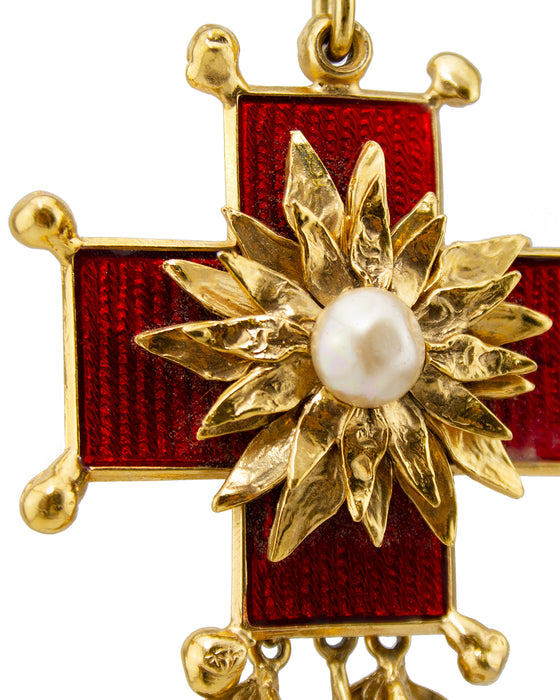 Red and Gold Maltese Cross Pin/Pendant