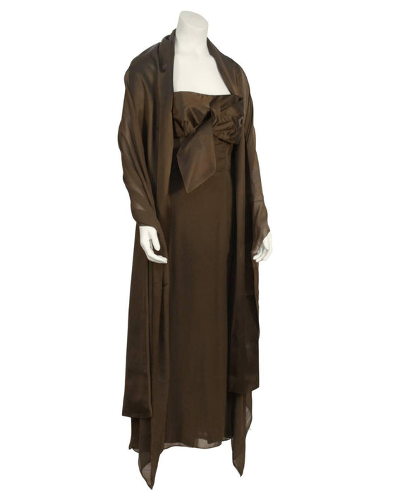 Brown Evening Dress with Shawl