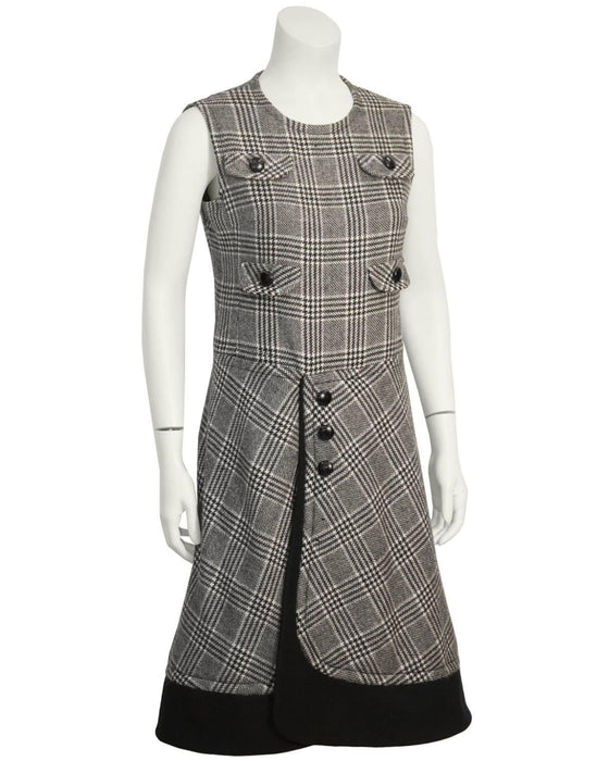 Black & White Bonded Wool Glen Check Dress and Coat Set