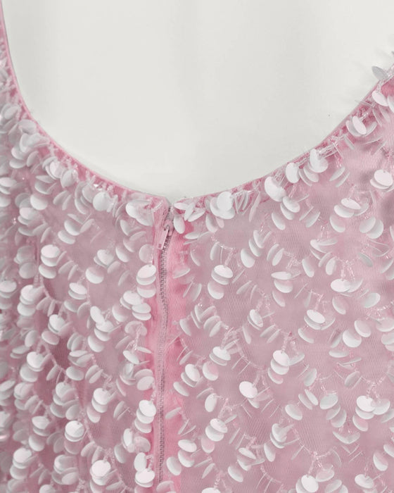 Pink Net Pailette Covered Cocktail Dress