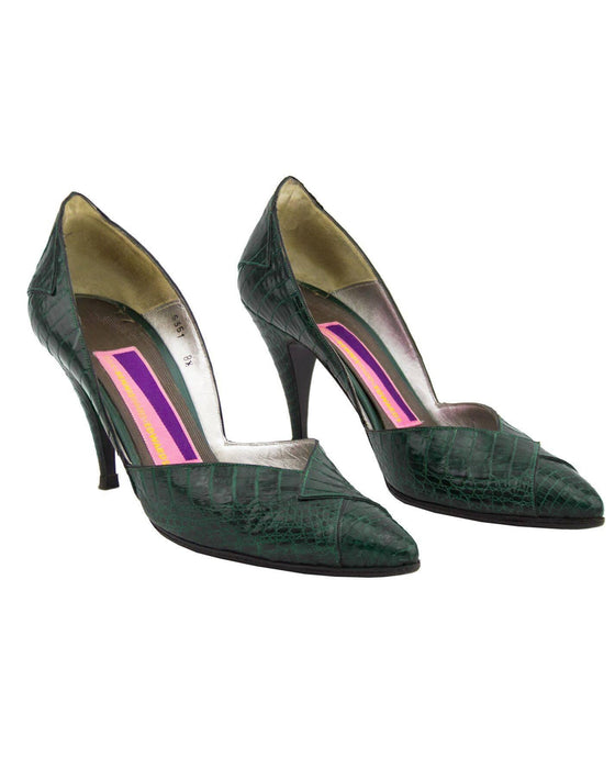 Green Exotic Skin Dorsay Style Pumps