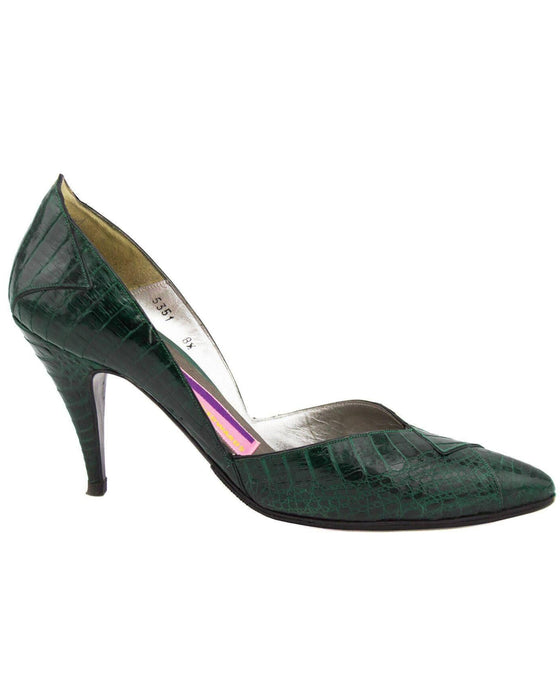 Green Exotic Skin Dorsay Style Pumps