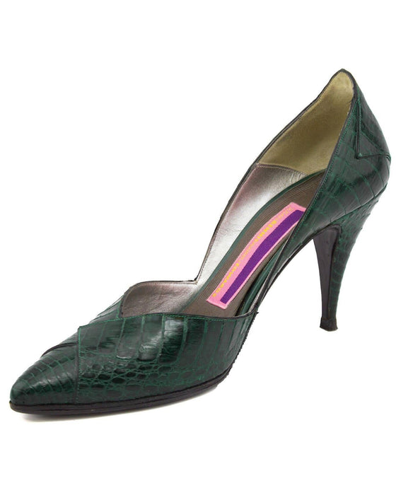 Green Exotic Skin Dorsay Style Pumps