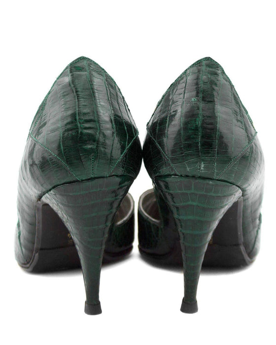 Green Exotic Skin Dorsay Style Pumps