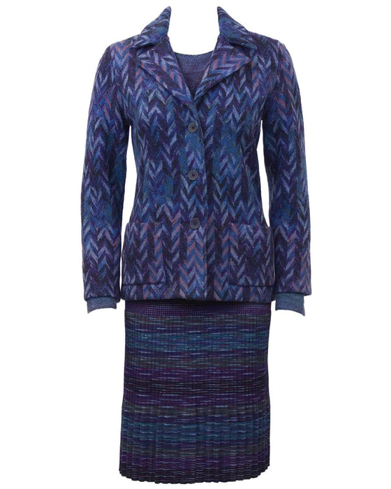 Blue and Purple 3 Piece Skirt Suit With Matching Sweater