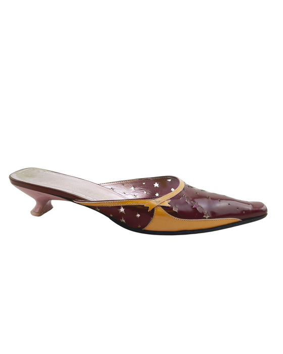 Burgundy and Tan Mules with Star Cut Outs