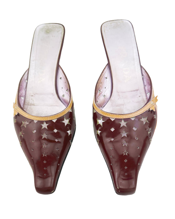 Burgundy and Tan Mules with Star Cut Outs