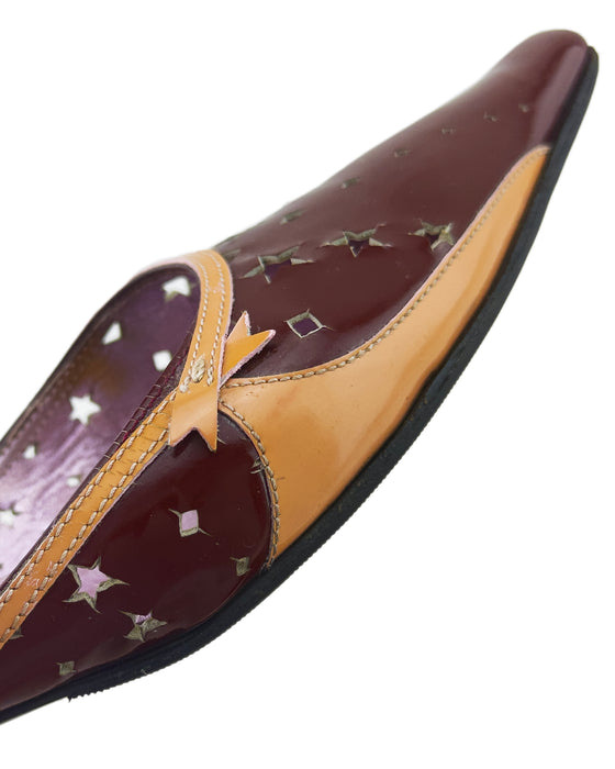 Burgundy and Tan Mules with Star Cut Outs