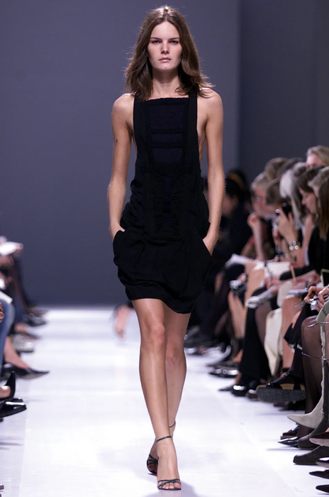 Balenciaga by Nicolas Ghesquiere Spring 2002 Runway Black Ruched Cargo Dress