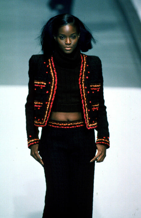 Brown Wool Boucle Jacket with Chenille Velvet Trim