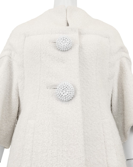 Cream Wool Bouclé Cocoon Coat
