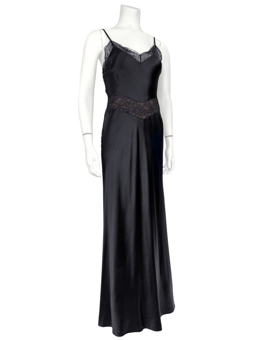 Black Silk and Lace Slip Gown Vintage Couture Black Silk and Lace Slip Gown Vintage Couture