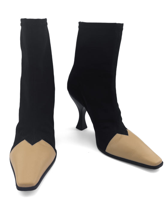 Black and Beige Old Celine by Phoebe Philo Madame Ankle Heeled Boots