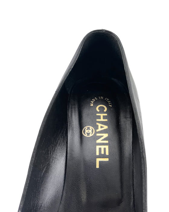 Black Leather Kitten Heels with Buckle Detail