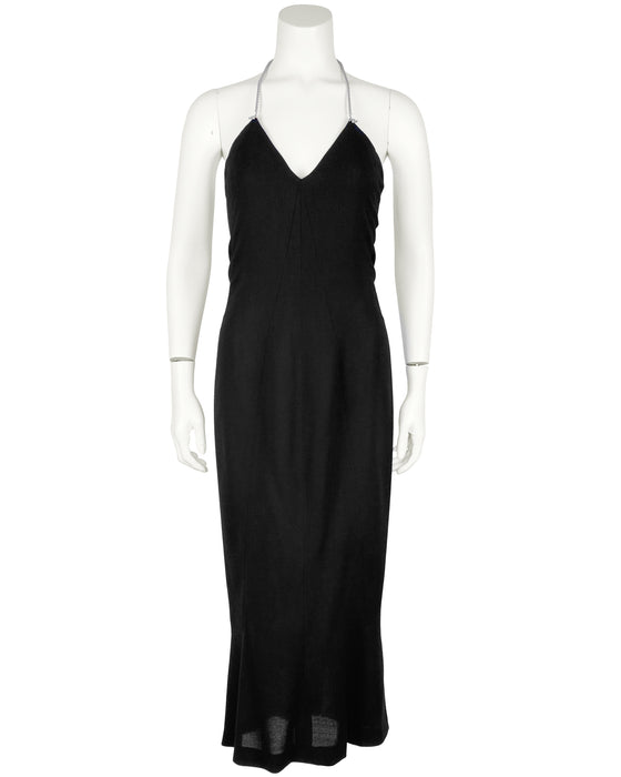Back SiIk Gown with Silver Chains