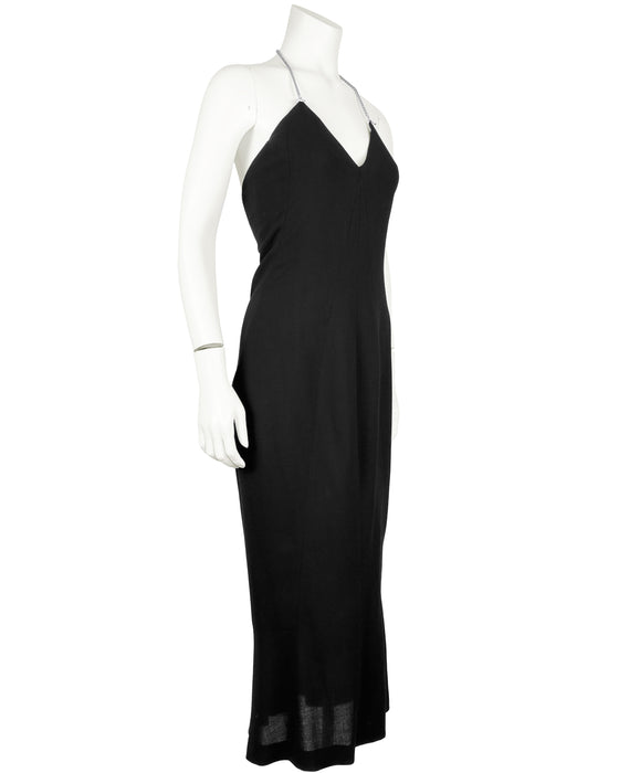 Back SiIk Gown with Silver Chains
