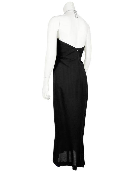 Back SiIk Gown with Silver Chains
