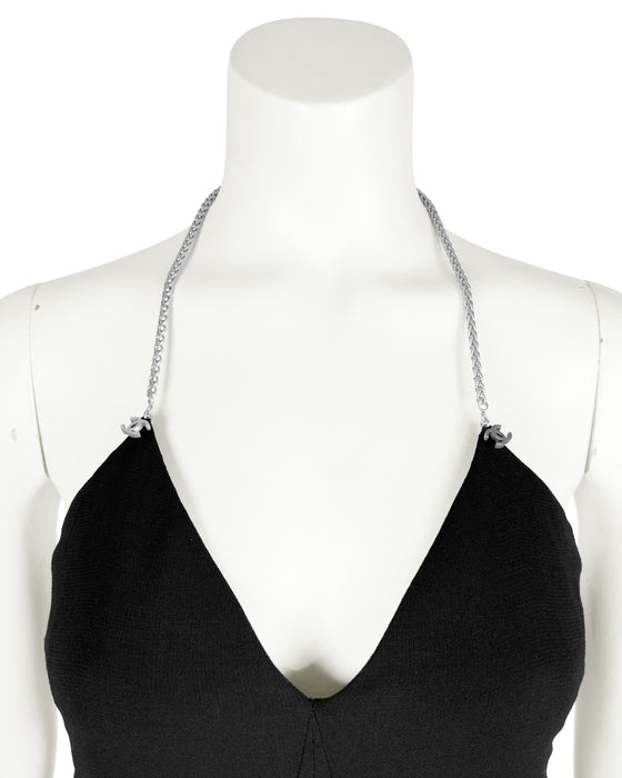 Back SiIk Gown with Silver Chains