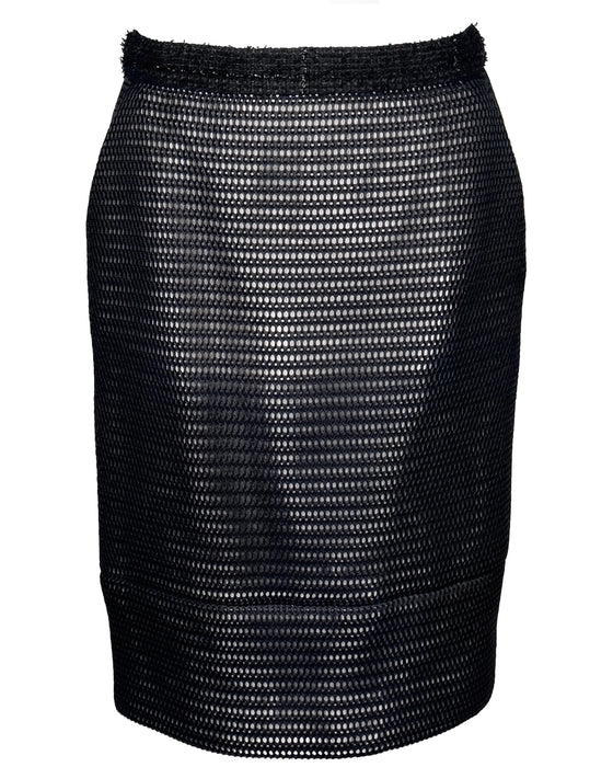 Black Tweed and Eyelet Suit with Pearl Buttons