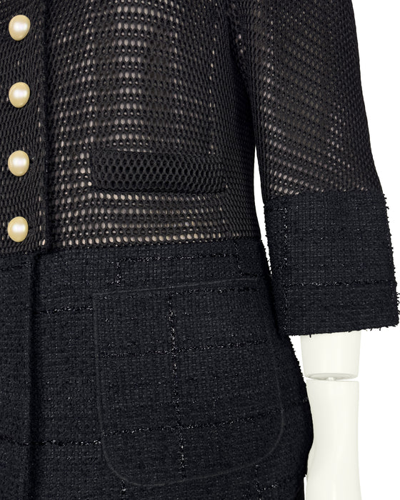 Black Tweed and Eyelet Suit with Pearl Buttons