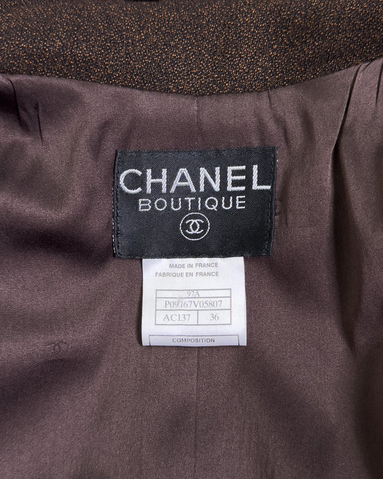 Brown Wool Skirt Suit With Long Jacket