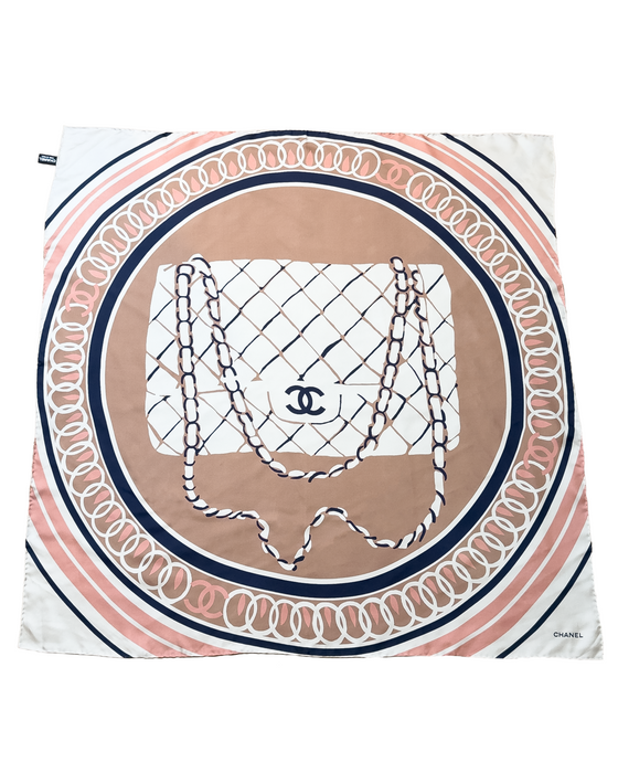 Pink, Cream & Navy Printed Silk Scarf