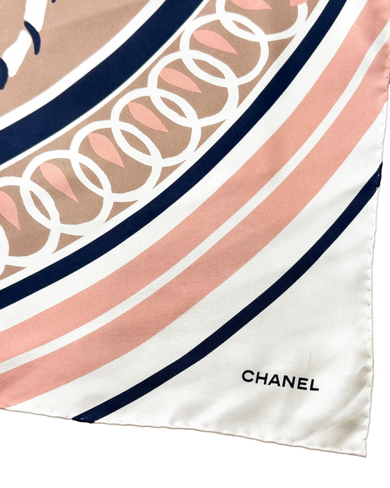Pink, Cream & Navy Printed Silk Scarf