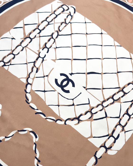 Pink, Cream & Navy Printed Silk Scarf