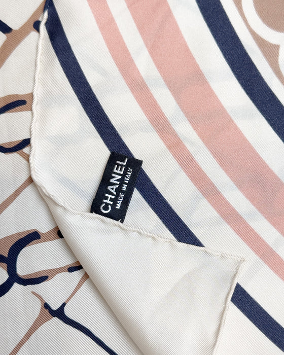 Pink, Cream & Navy Printed Silk Scarf
