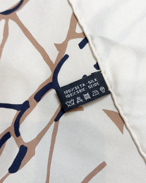 Pink, Cream & Navy Printed Silk Scarf