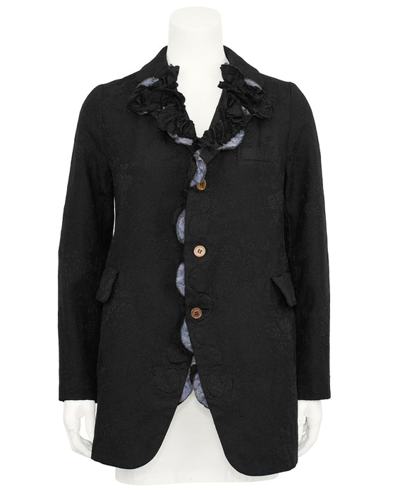 Black Jaquard Blazer with Applique