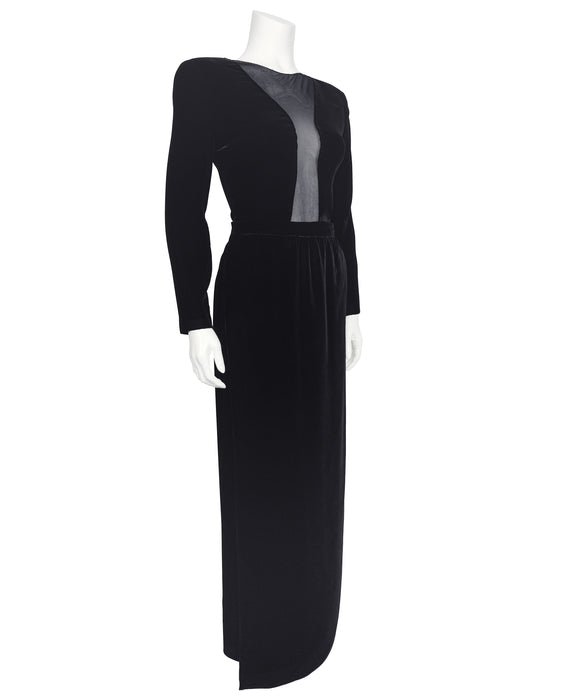 Black Velvet and Sheer Bodysuit and Skirt Ensemble Vintage Couture Black Velvet and Sheer Bodysuit and Skirt Ensemble Vintage Couture