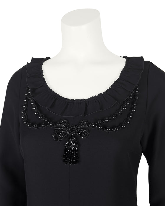 Black Long Sleeve Dress with Beading and Ruffles
