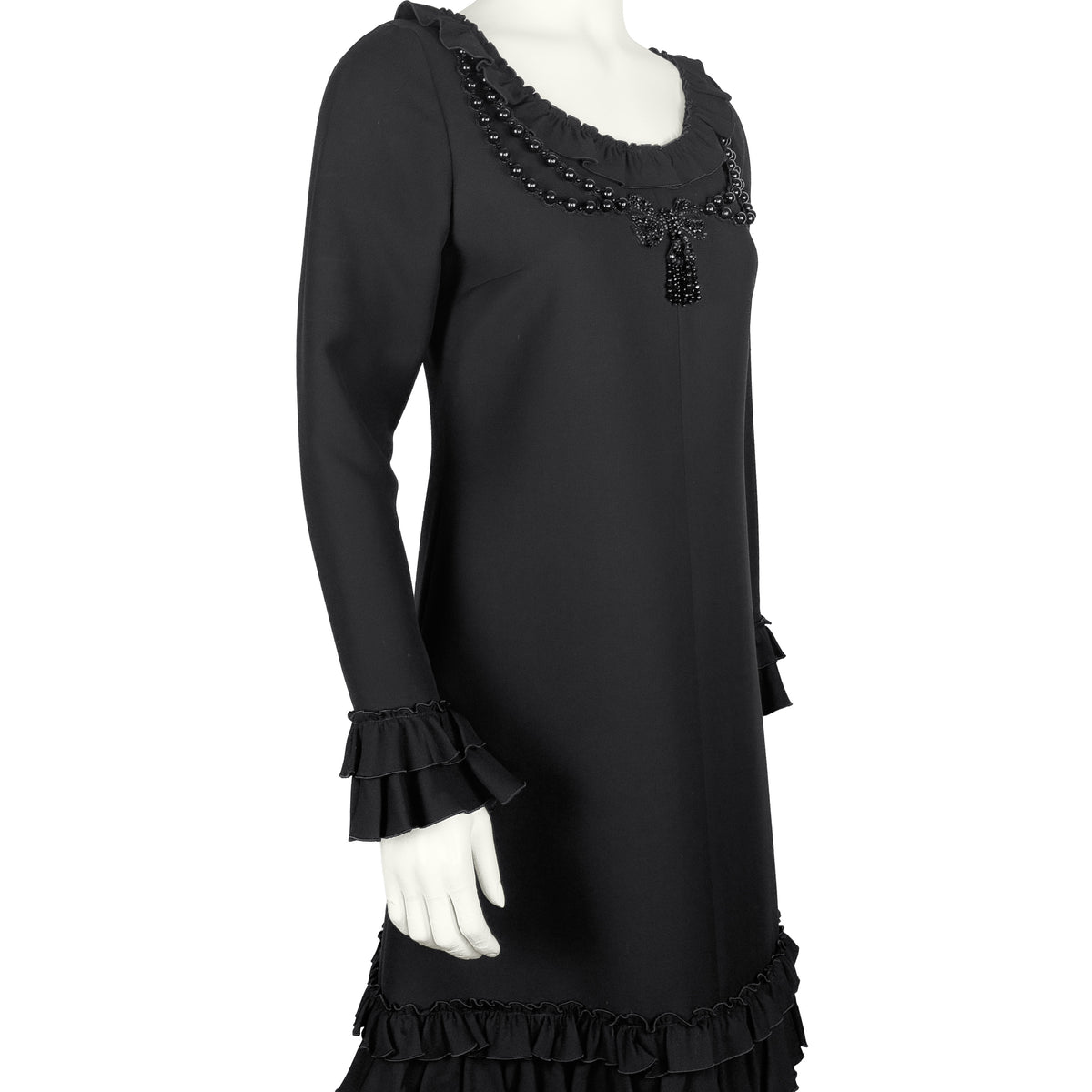 gucci black long sleeve dress with Beading and Ruffles pick your regular size Free Assembly Women's Tie detachable cape communion dress Size:2XL | 43+