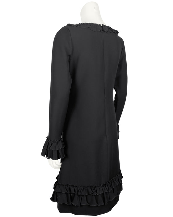 Black Long Sleeve Dress with Beading and Ruffles