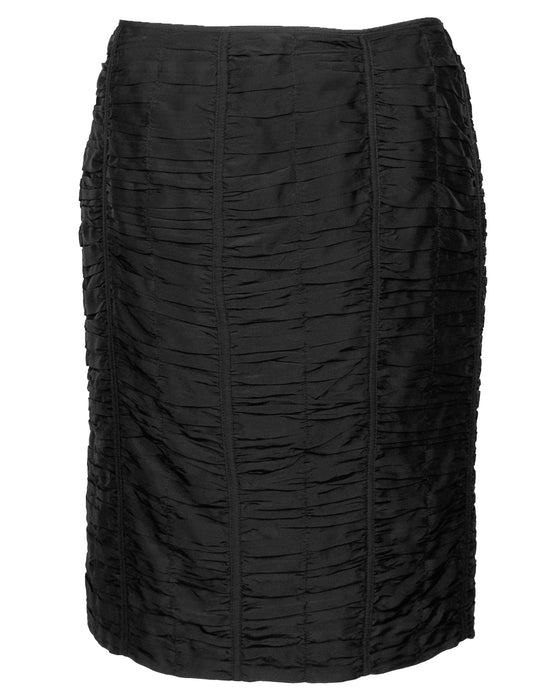 Black Ruched Silk Pencil Skirt