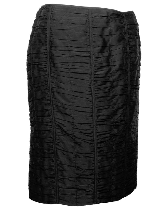 Black Ruched Silk Pencil Skirt