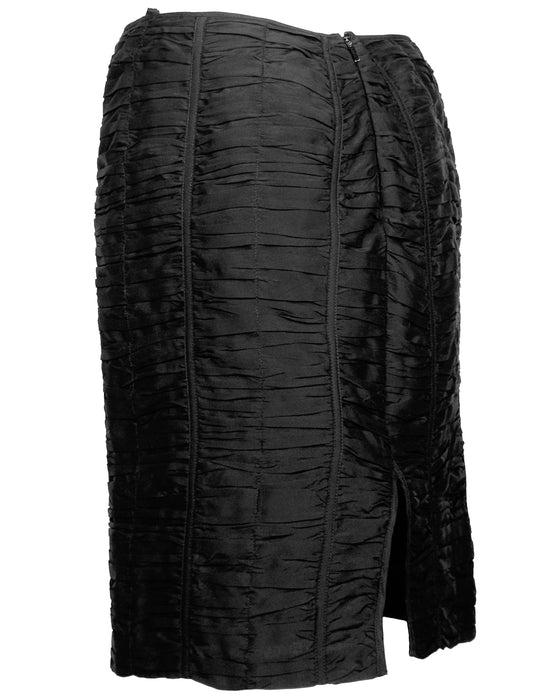 Black Ruched Silk Pencil Skirt
