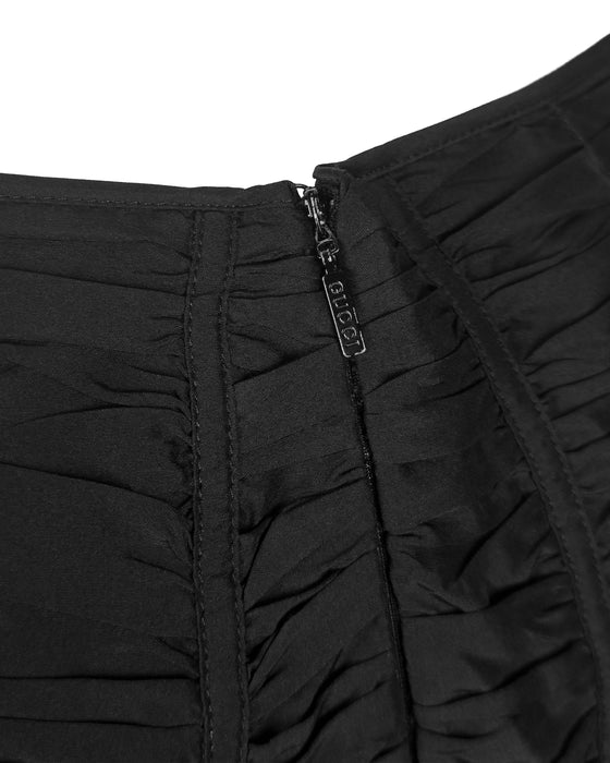 Black Ruched Silk Pencil Skirt