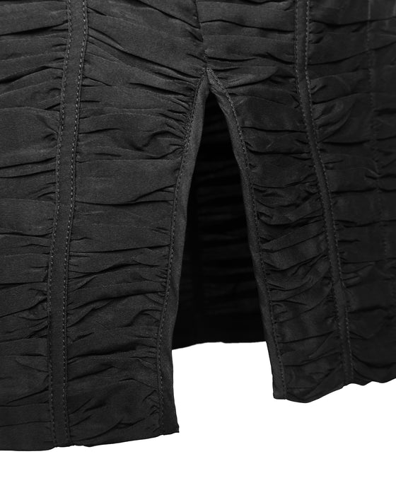 Black Ruched Silk Pencil Skirt