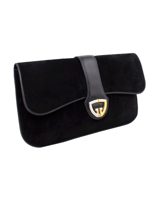 Black Suede Large Clutch