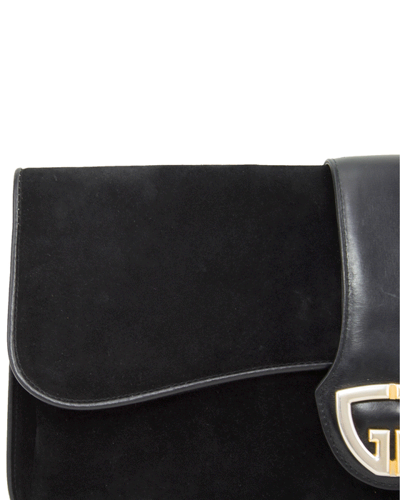 Black Suede Large Clutch