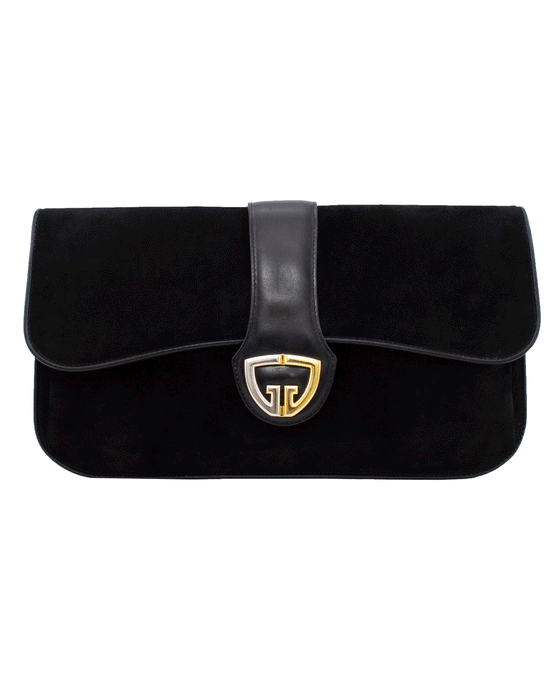 Black Suede Large Clutch