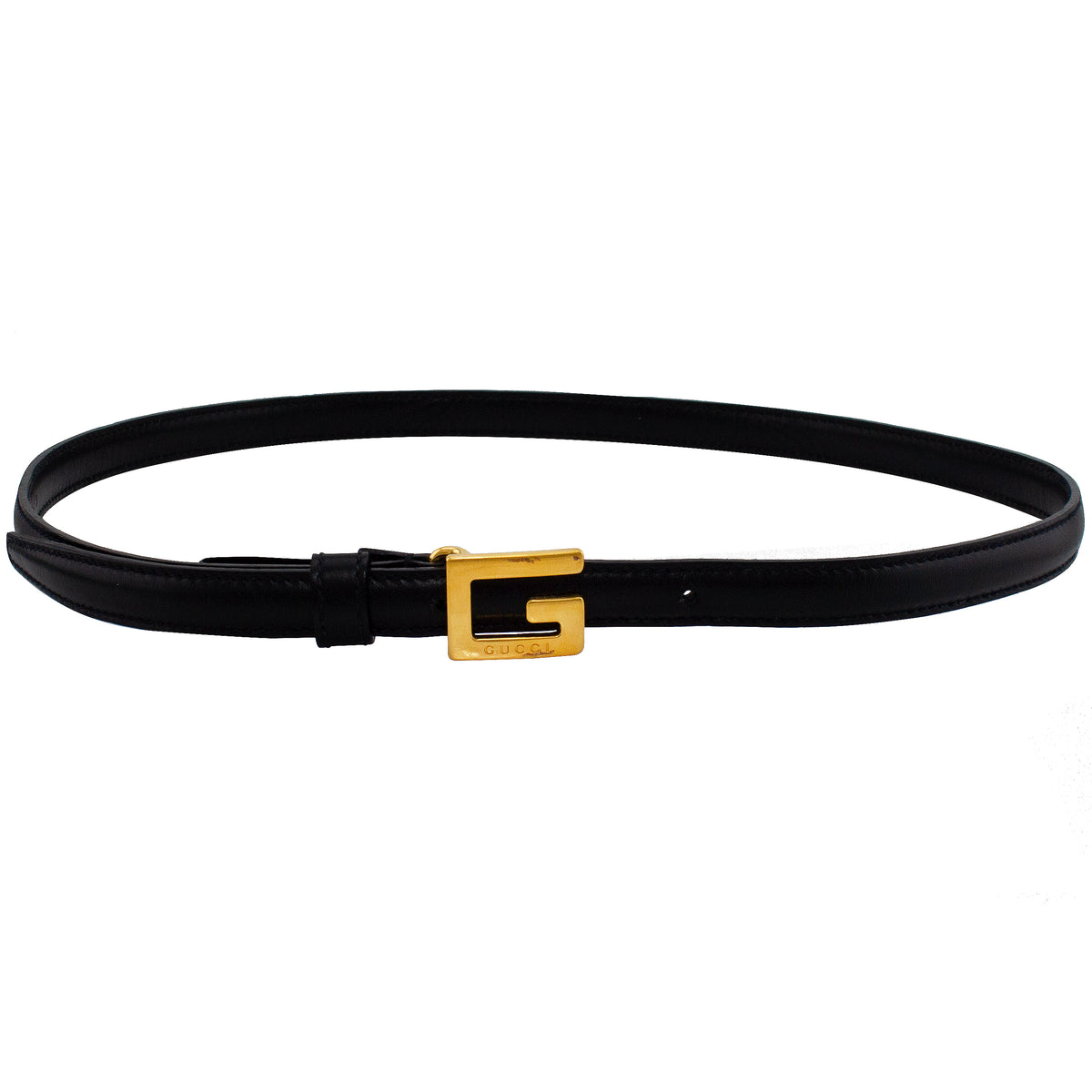 Thin Black Belt with Gold G Buckle – Vintage Couture