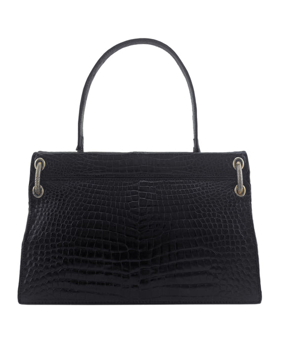 Black Croc Skin Top Handle Bag by House of Grimaldi