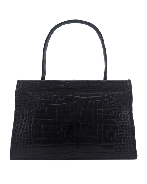 Black Croc Skin Top Handle Bag by House of Grimaldi